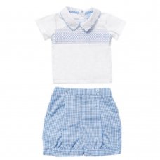 A03208:  Baby Boys Smocked Top & Gingham Short Outfit (0-9 Months)